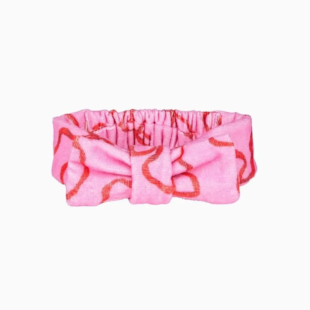 LoveShackFancy Pink and Red Crimson Candy Patterned Bow Headband